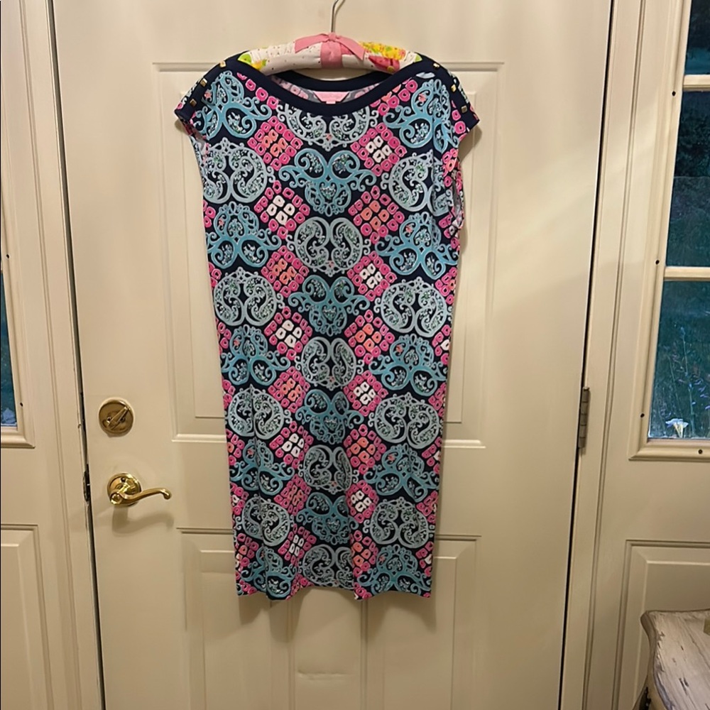 Lilly Pulitzer Pink and Blue Patterned Midi Dress